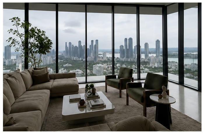 Living room overlooking the Miami skyline