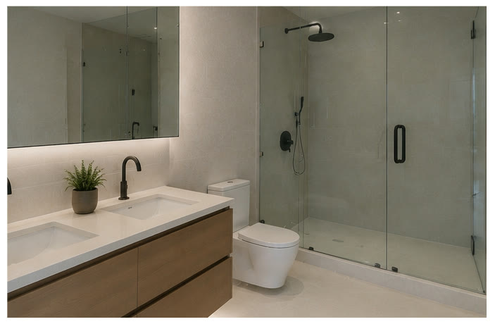 Bright bathroom with a glass shower